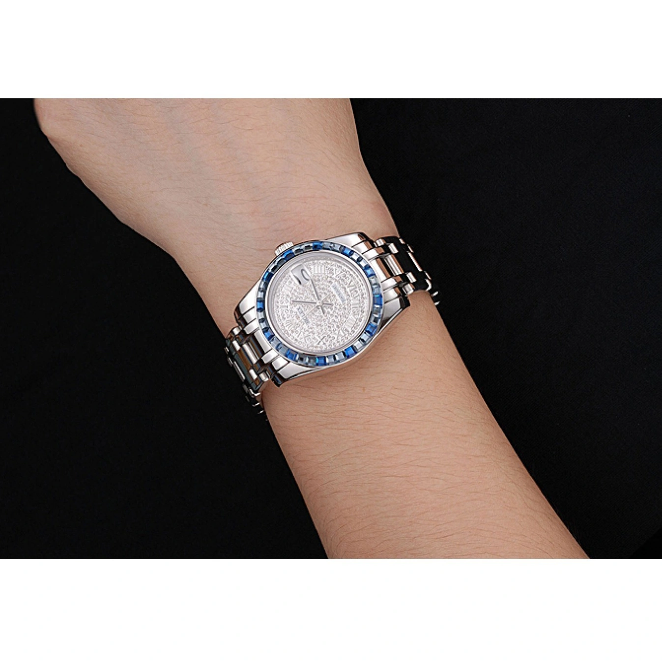 Aaa fake watches Jewels Rolex Stainless And Bracelet Steel Dial Blue 622834 Diamond Bezel Case Datejust 1026